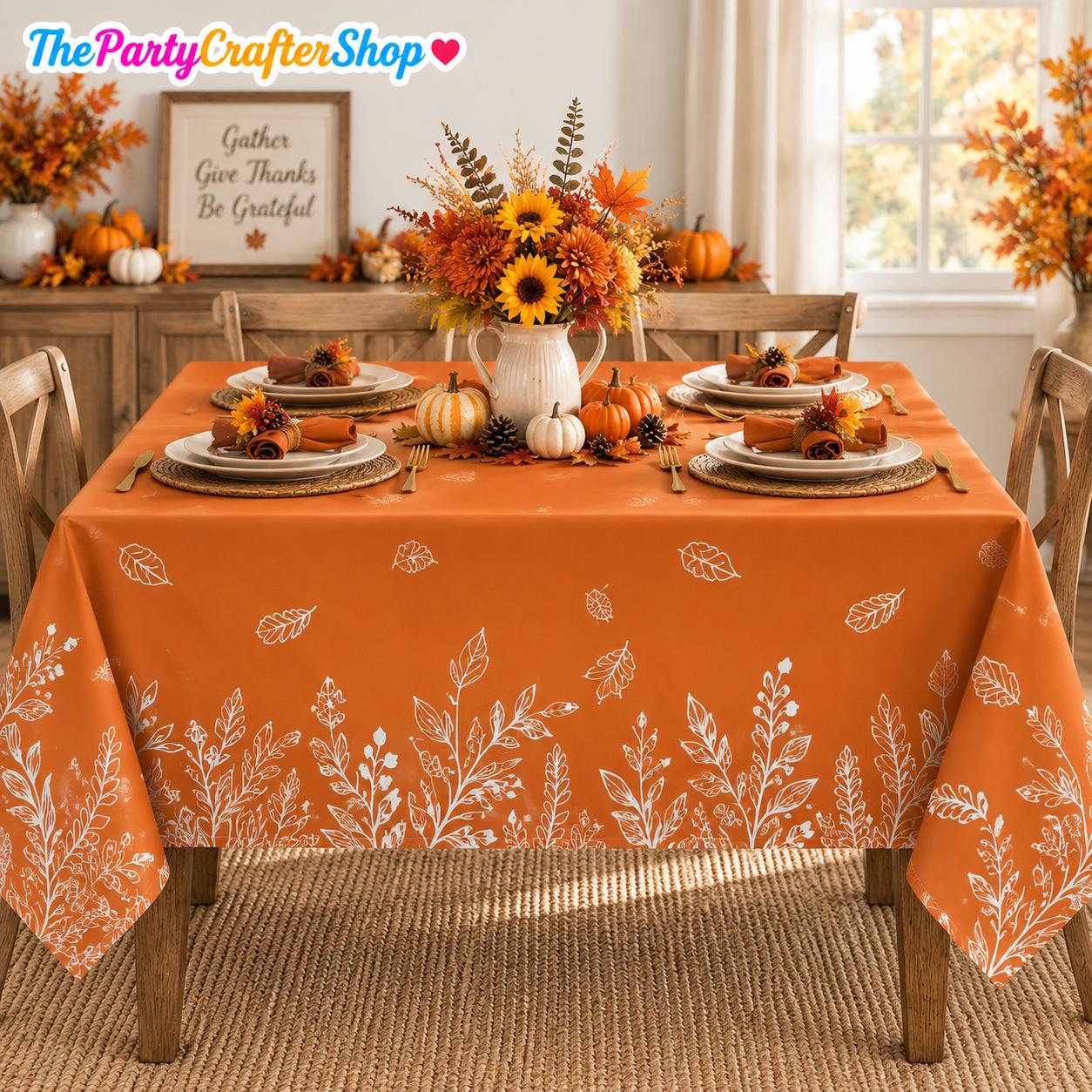 Orange Wildflower Tablecloth, 60x84 Inch, Autumn Harvest Decor