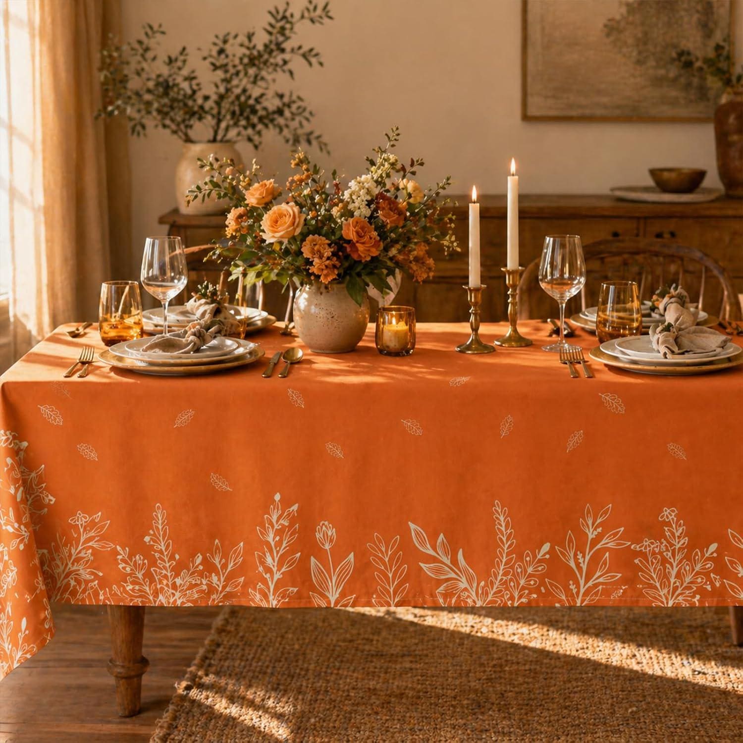 Orange Wildflower Tablecloth, 60x84 Inch, Autumn Harvest Decor