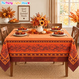 Orange Brown Pumpkin Print Tablecloth, Wrinkle Resistant Fall Harvest Decor (60x84 Inch)