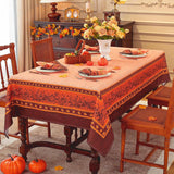 Orange Brown Pumpkin Print Tablecloth, Wrinkle Resistant Fall Harvest Decor (60x84 Inch)