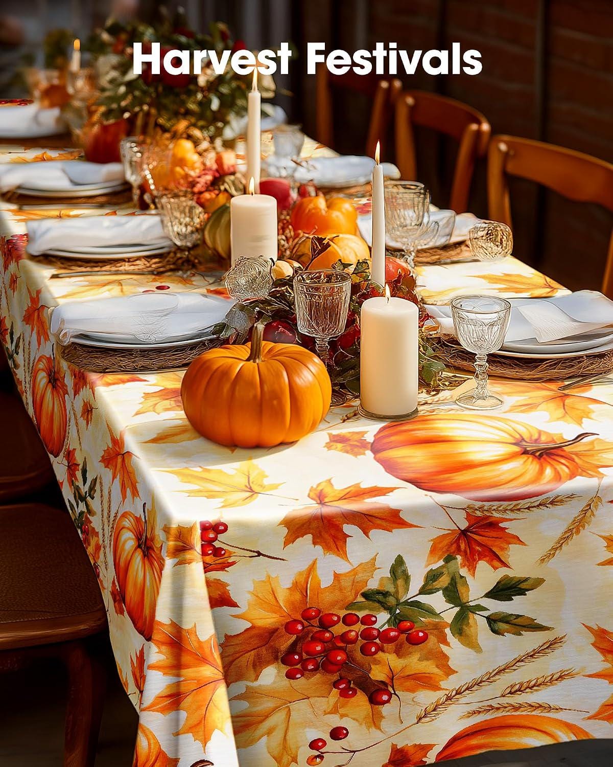 6pc Pumpkin Harvest Tablecloth Set, 54x108 Inch Plastic Covers (Fall Party Decor)