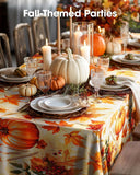 6pc Pumpkin Harvest Tablecloth Set, 54x108 Inch Plastic Covers (Fall Party Decor)
