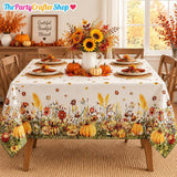 Fall Wildflower Pumpkin Tablecloth, Washable Autumn Party Decor (60x84 Inch)