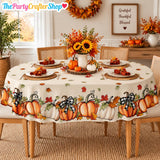Fall Pumpkin Tablecloth, Maple Leaf Bow, Washable Polyester (60x84 Inch)