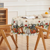 Fall Pumpkin Tablecloth, Maple Leaf Bow, Washable Polyester (60x84 Inch)