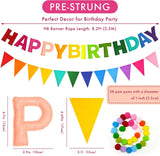 3D Felt Birthday Banner, Rainbow Pom Pom Garland, Reusable Party Decor
