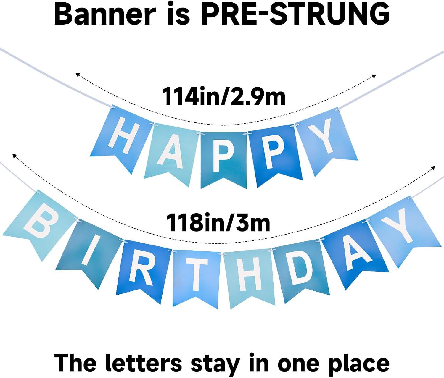 Blue Happy Birthday Banner, Pre-Strung Party Decor, 400 GSM Cardstock