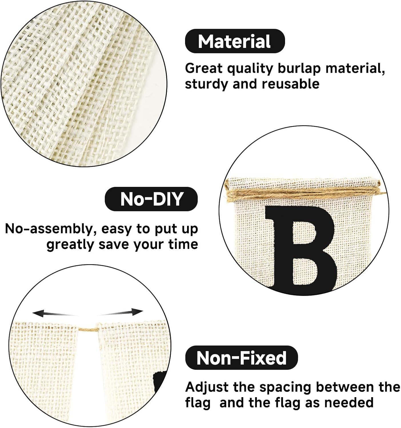 Burlap Happy Birthday Banner, Rustic Party Backdrop Decor (Pre-Strung)