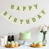 Green Burlap Happy Birthday Banner, Rustic Party Backdrop Decor (Pre-Strung)