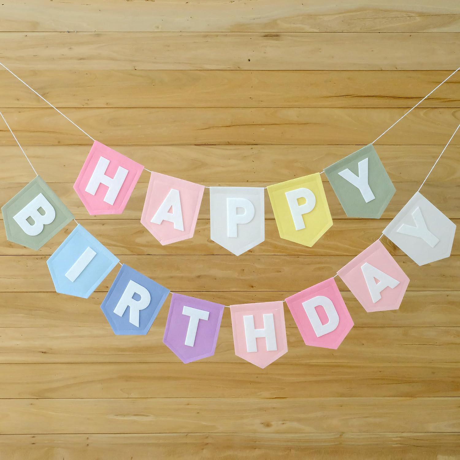 Pastel Felt Happy Birthday Banner, Macaron Rainbow Garland, First Birthday Party Decor