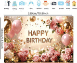 Happy Birthday Backdrop Banner, Floral Rose Gold Photo Booth (71x43 Inch)
