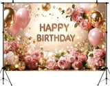Happy Birthday Backdrop Banner, Floral Rose Gold Photo Booth (71x43 Inch)