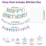 Iridescent Happy Birthday Banner, Holographic Streamers, Polka Dot Garland (Pre-Strung)