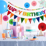 Rainbow Felt Birthday Banner Set, 3D Pom Poms, Pennants, Fans (Reusable)
