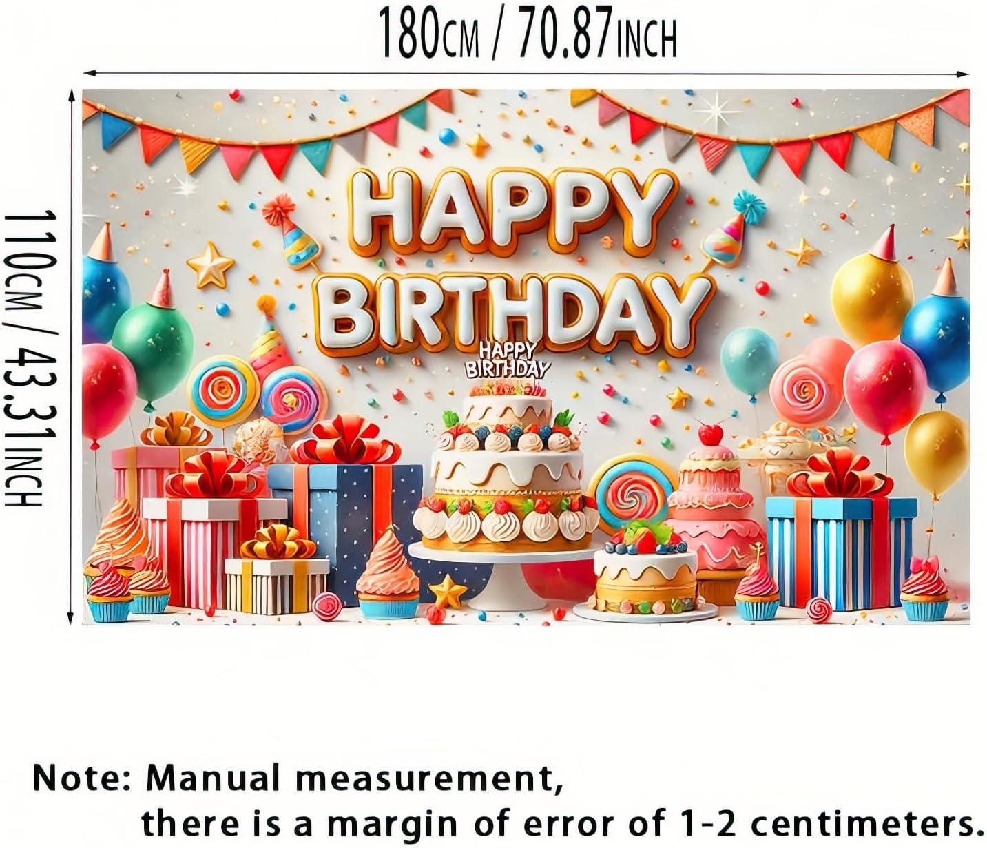 Colorful Cake Balloon Birthday Backdrop, Polyester Party Banner (71x43 Inch)