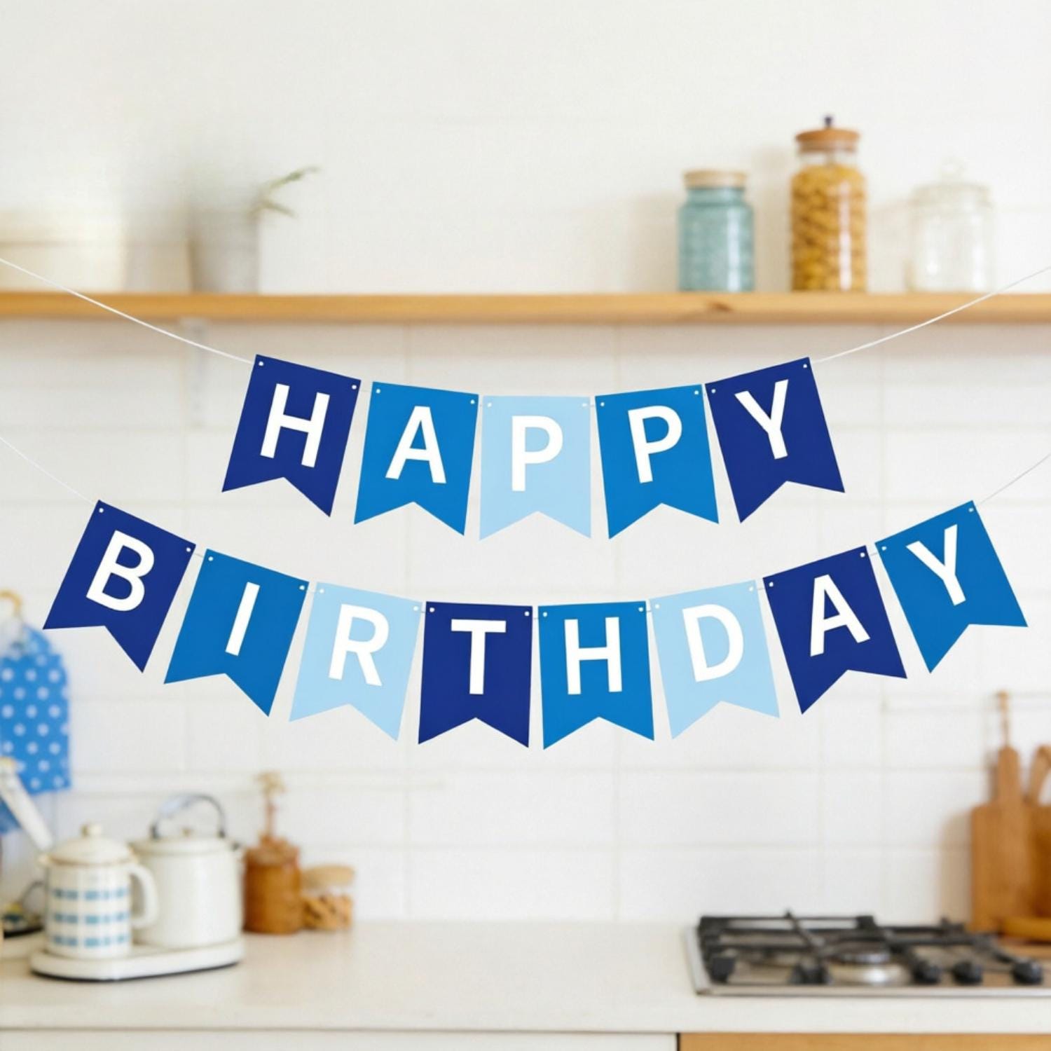 Navy Blue Happy Birthday Banner, Pre-Strung Party Garland, Cardstock Decorations