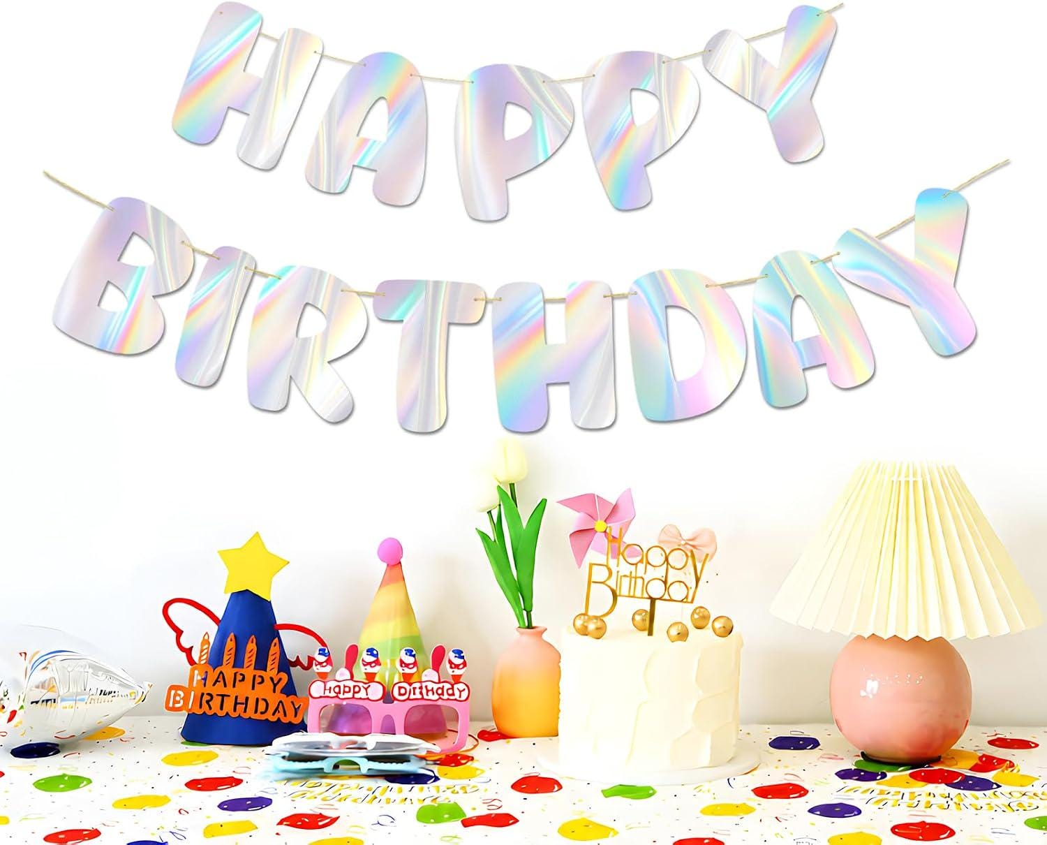 Holographic Happy Birthday Banner, 9FT Rainbow Garland, Y2K Party Decor
