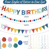 Retro Felt Happy Birthday Banner Set, Rainbow Pom Pom Garland, Party Decor