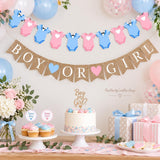 Burlap Baby Shower Banner Set, Pink Blue Bodysuit Garland, Gender Reveal Decor