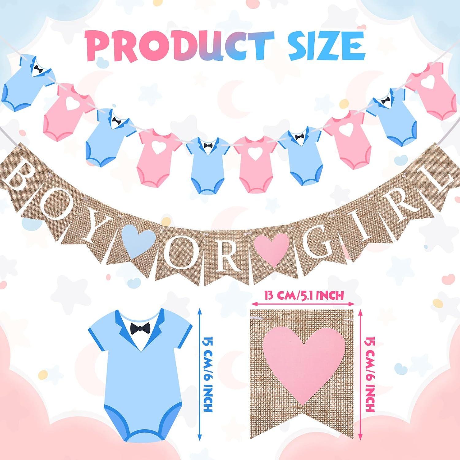 Burlap Baby Shower Banner Set, Pink Blue Bodysuit Garland, Gender Reveal Decor