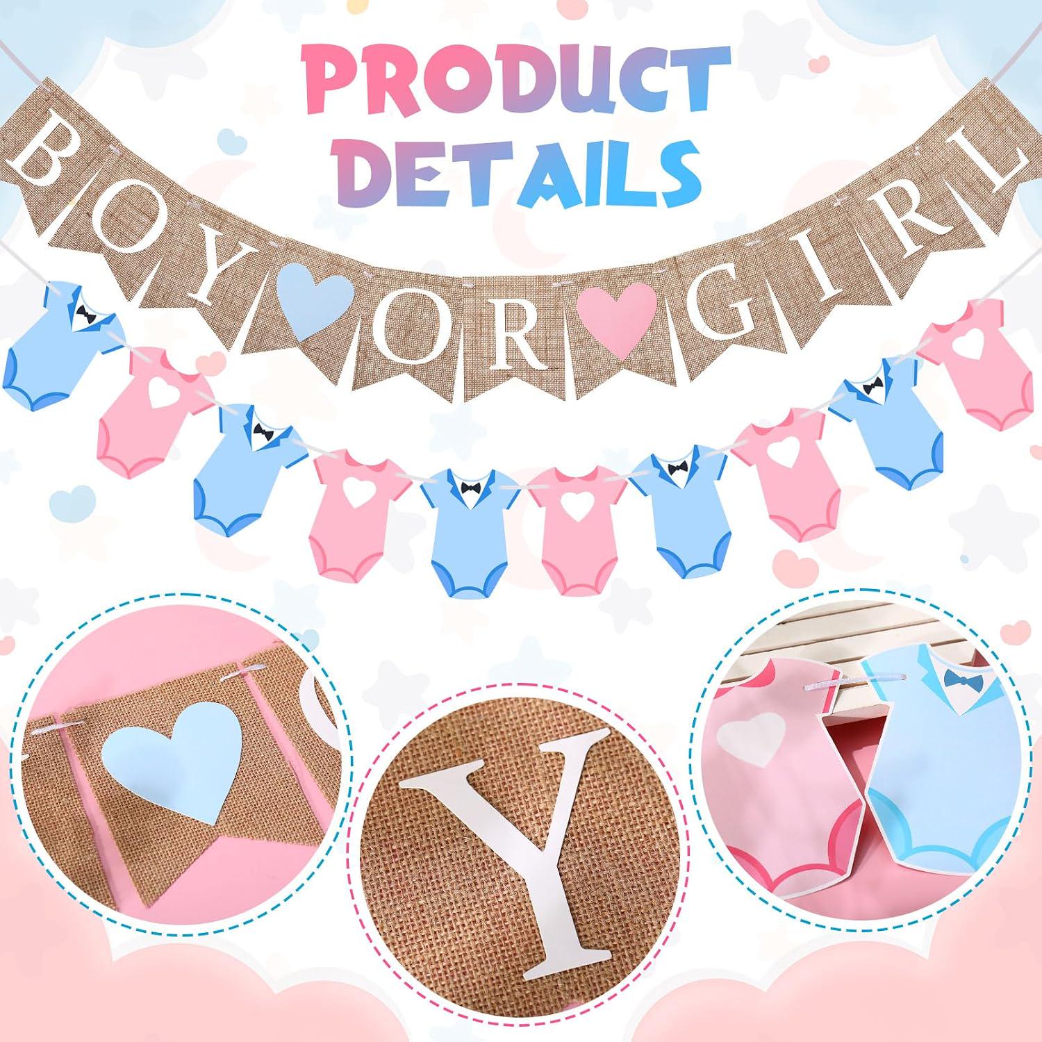 Burlap Baby Shower Banner Set, Pink Blue Bodysuit Garland, Gender Reveal Decor
