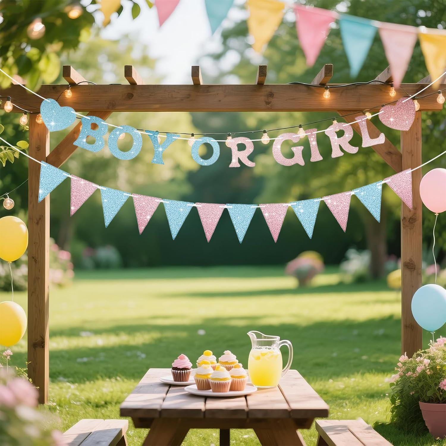 Glitter Boy or Girl Gender Reveal Banner, Pre-Strung Baby Shower Decor