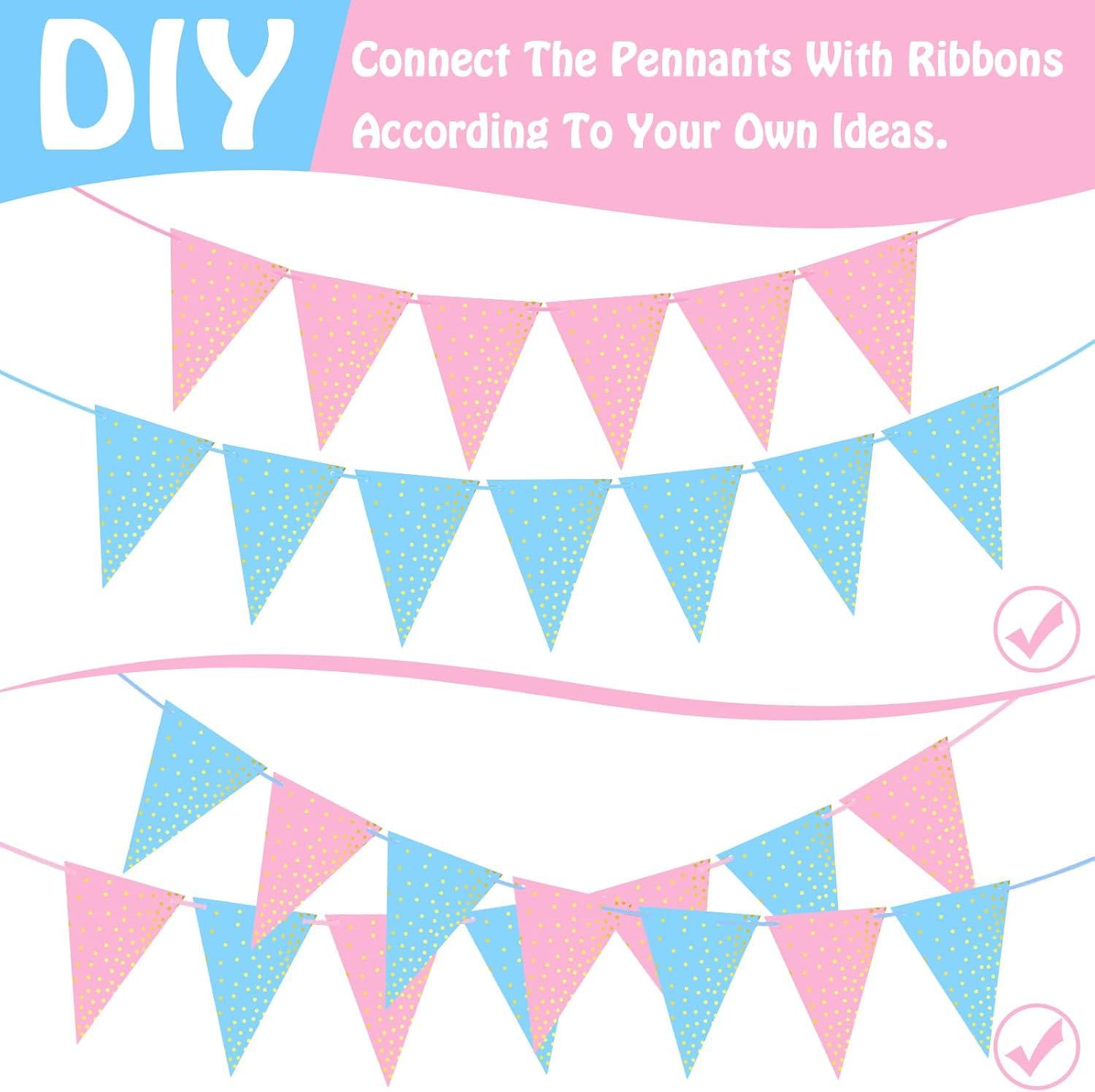 Blue Pink Gender Reveal Bunting, 2-Pack Baby Shower Garland (16.4ft)