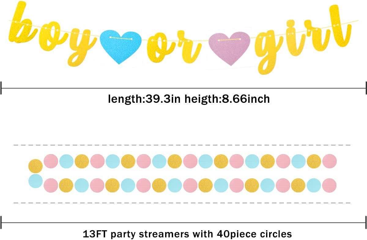 Gender Reveal Party Set, Blue Pink Gold Pom Poms, Tassels, Banner, Streamers (23pc)