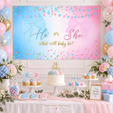 Gender Reveal Banner, Coquette Bow Backdrop, Blue Pink Party Decor (6x3.6FT)