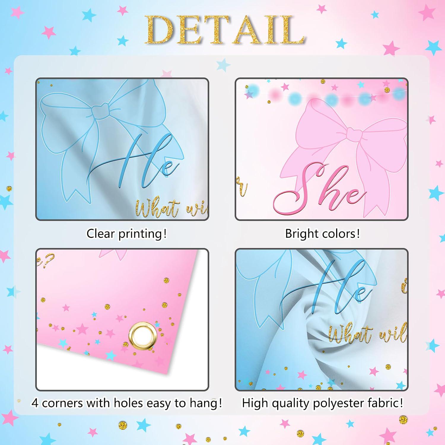 Gender Reveal Banner, Coquette Bow Backdrop, Blue Pink Party Decor (6x3.6FT)