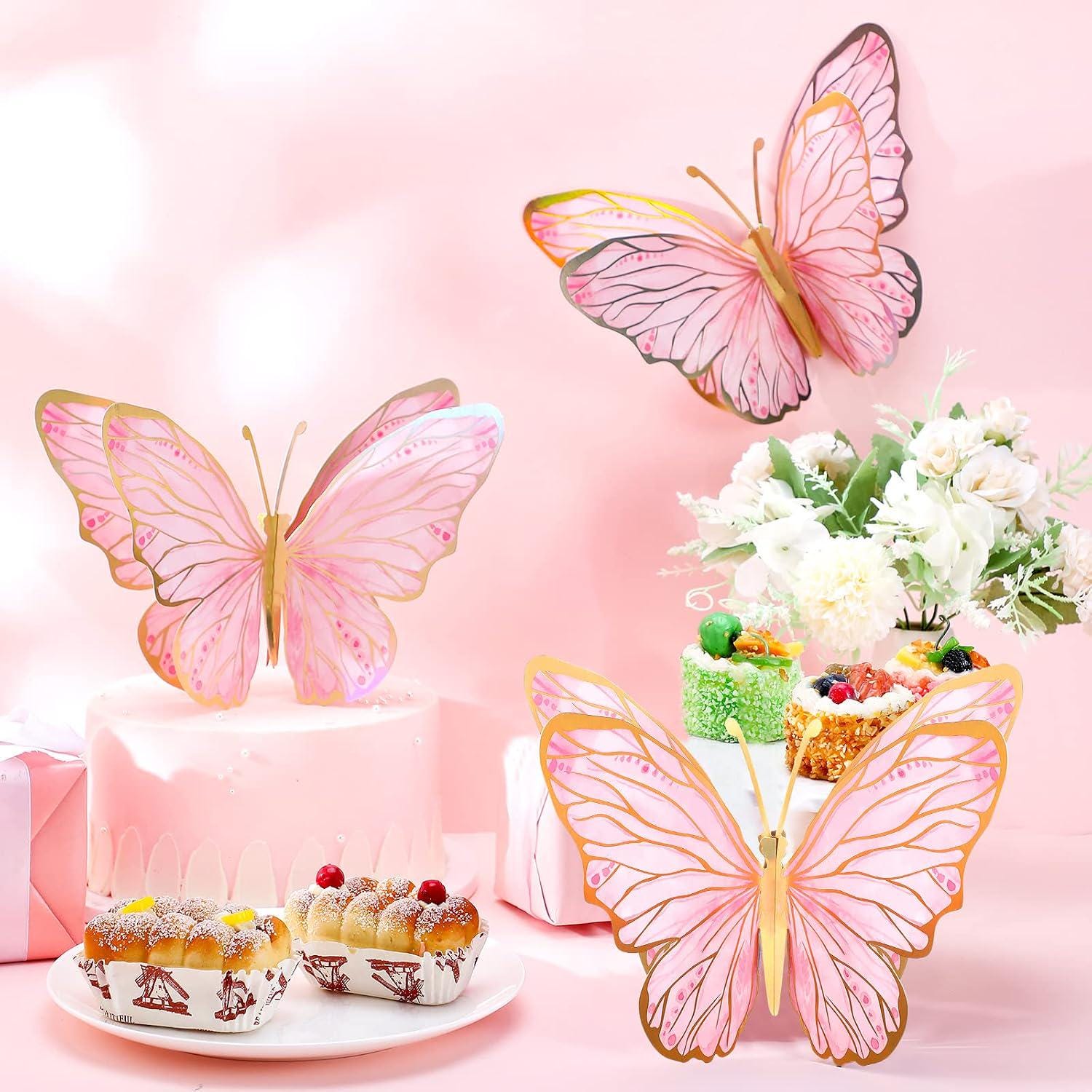 10pcs Pink Glitter Butterfly Centerpieces, 3D Table Decorations (10x7 inches)