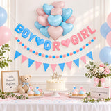 3D Gender Reveal Felt Banner, Pre-Strung Promise Keem Pom Pom Bunting (Boy or Girl)