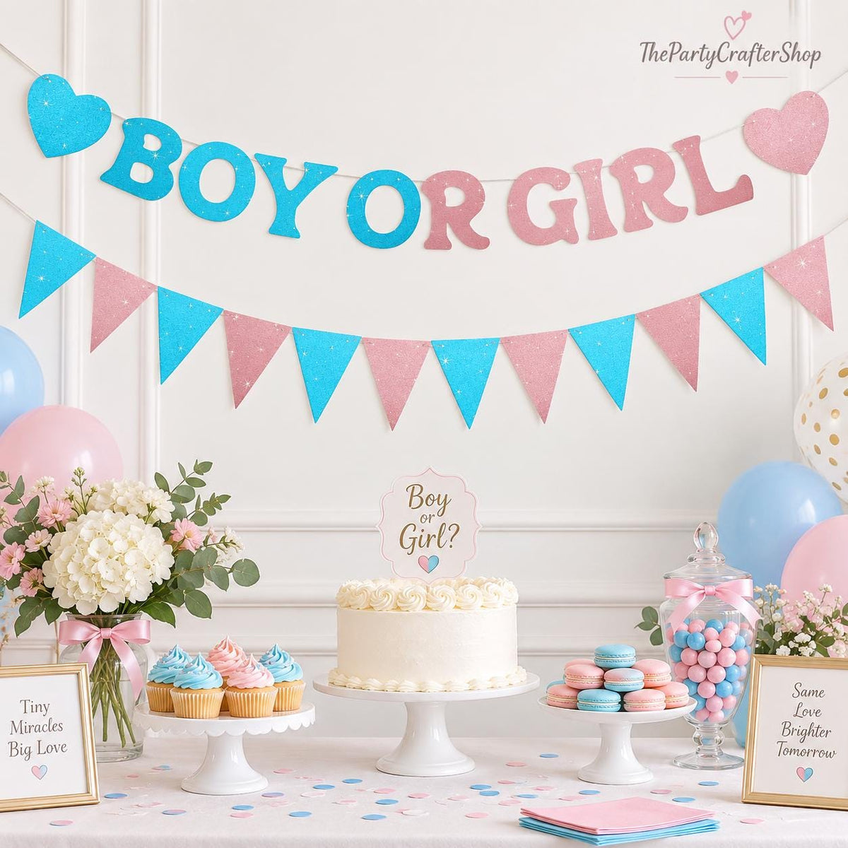 Glitter Pink Blue Boy or Girl Banner, Sparkle Baby Shower Backdrop (Cardboard)
