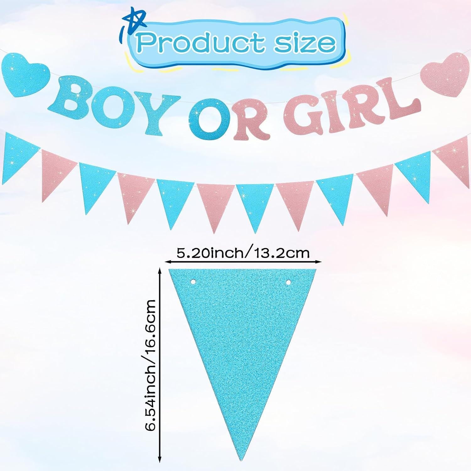 Glitter Pink Blue Boy or Girl Banner, Sparkle Baby Shower Backdrop (Cardboard)