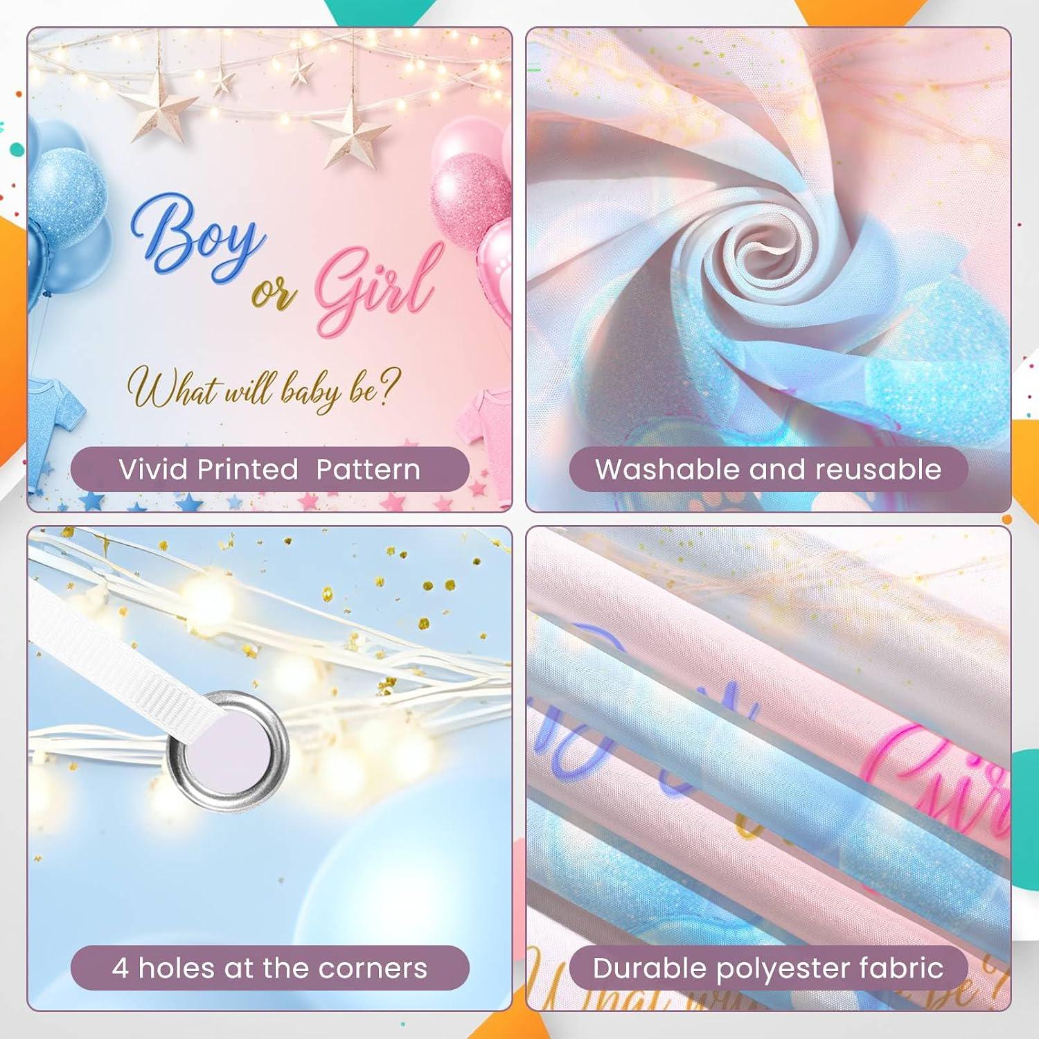 Boy or Girl Gender Reveal Backdrop, Blue Pink Baby Banner (70.8x43.3 Inch)