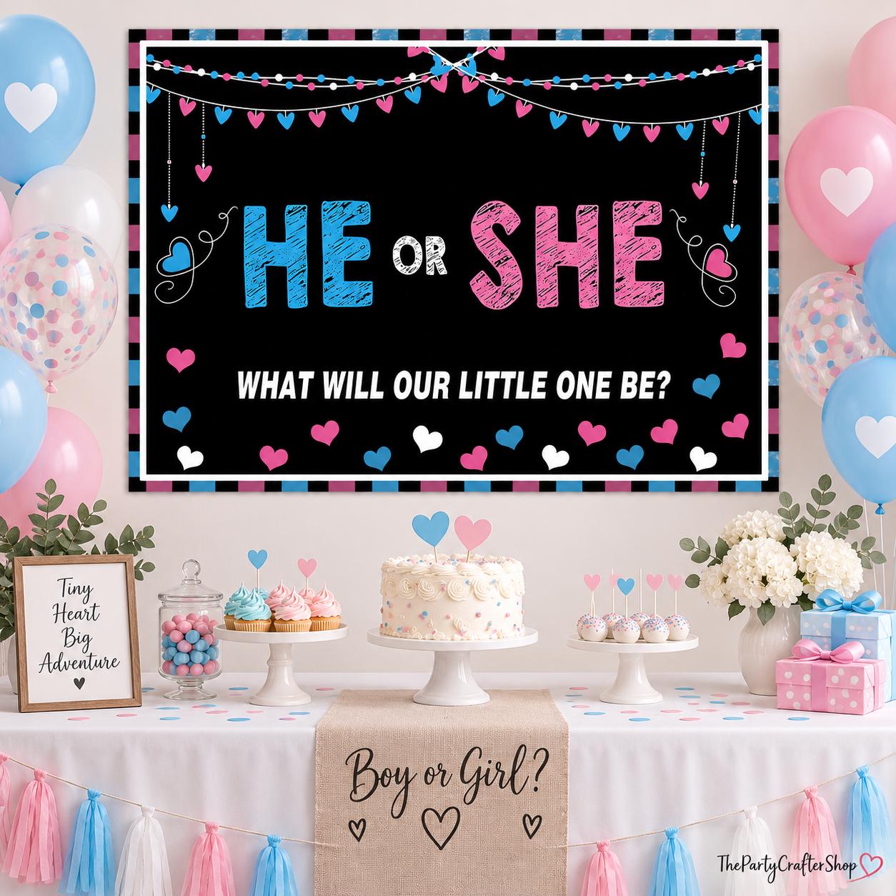Gender Reveal Backdrop, Blue Pink Watercolor Balloons, Baby Shower Banner (70.8x43.3 Inch)