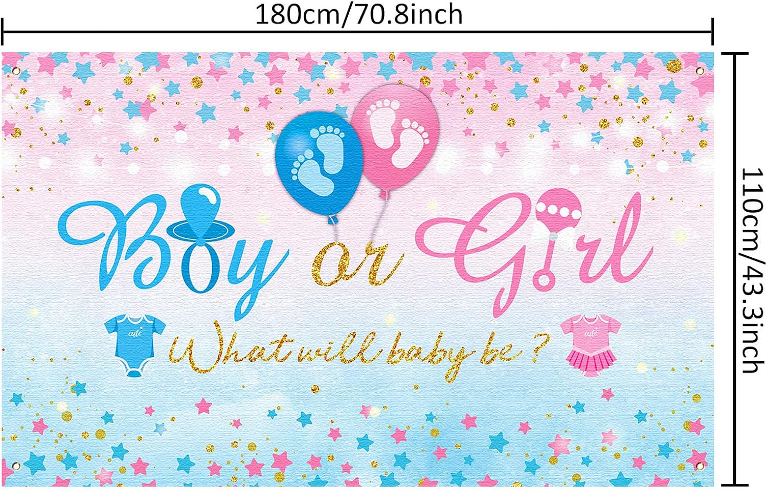 Boy or Girl Gender Reveal Banner, Blue Pink Baby Shower Backdrop (70.8x43.3 Inch)