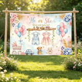 Boho Gender Reveal Backdrop, 7x5FT Baby Shower Banner, Floral Party Decor