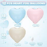 12pc Heart Foil Balloons, Pink Blue White, Gender Reveal Party Decor