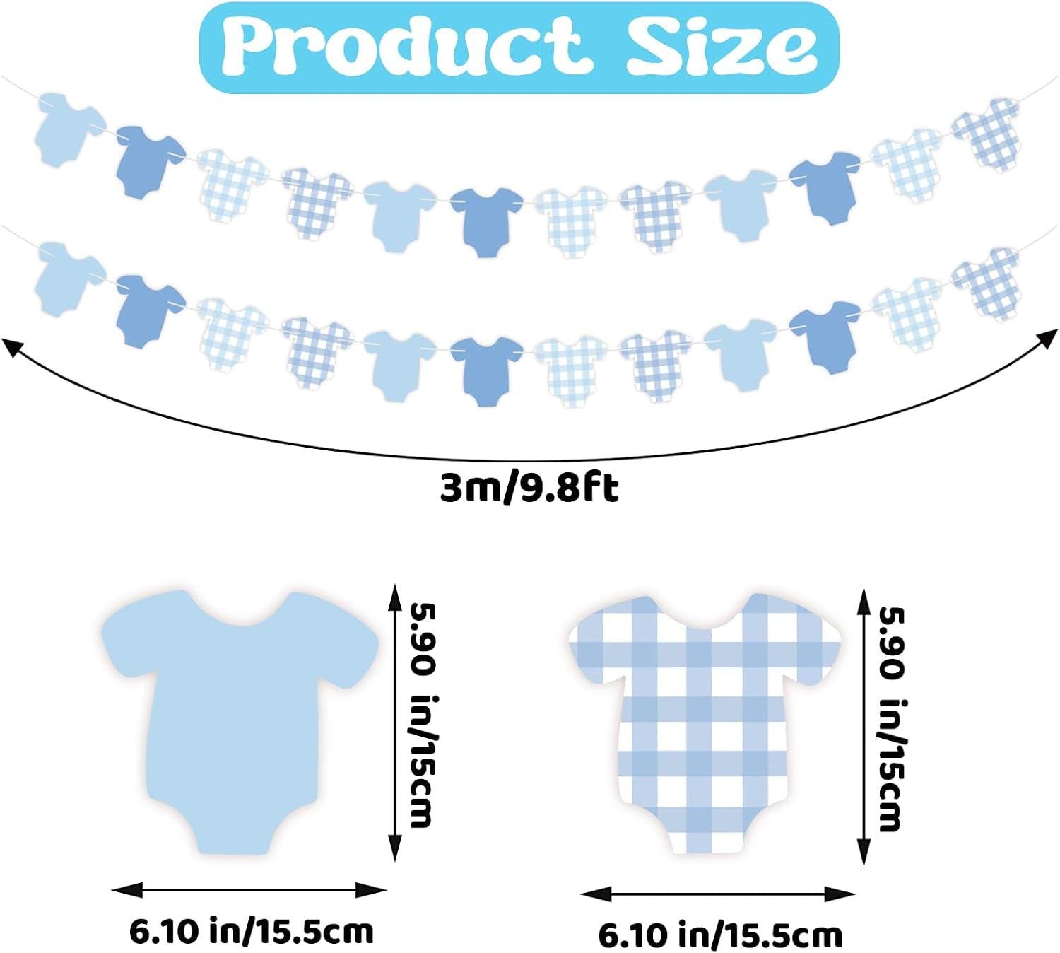Blue Baby Gender Reveal Banner, Bodysuit Garland, Buffalo Plaid (118 Inch)