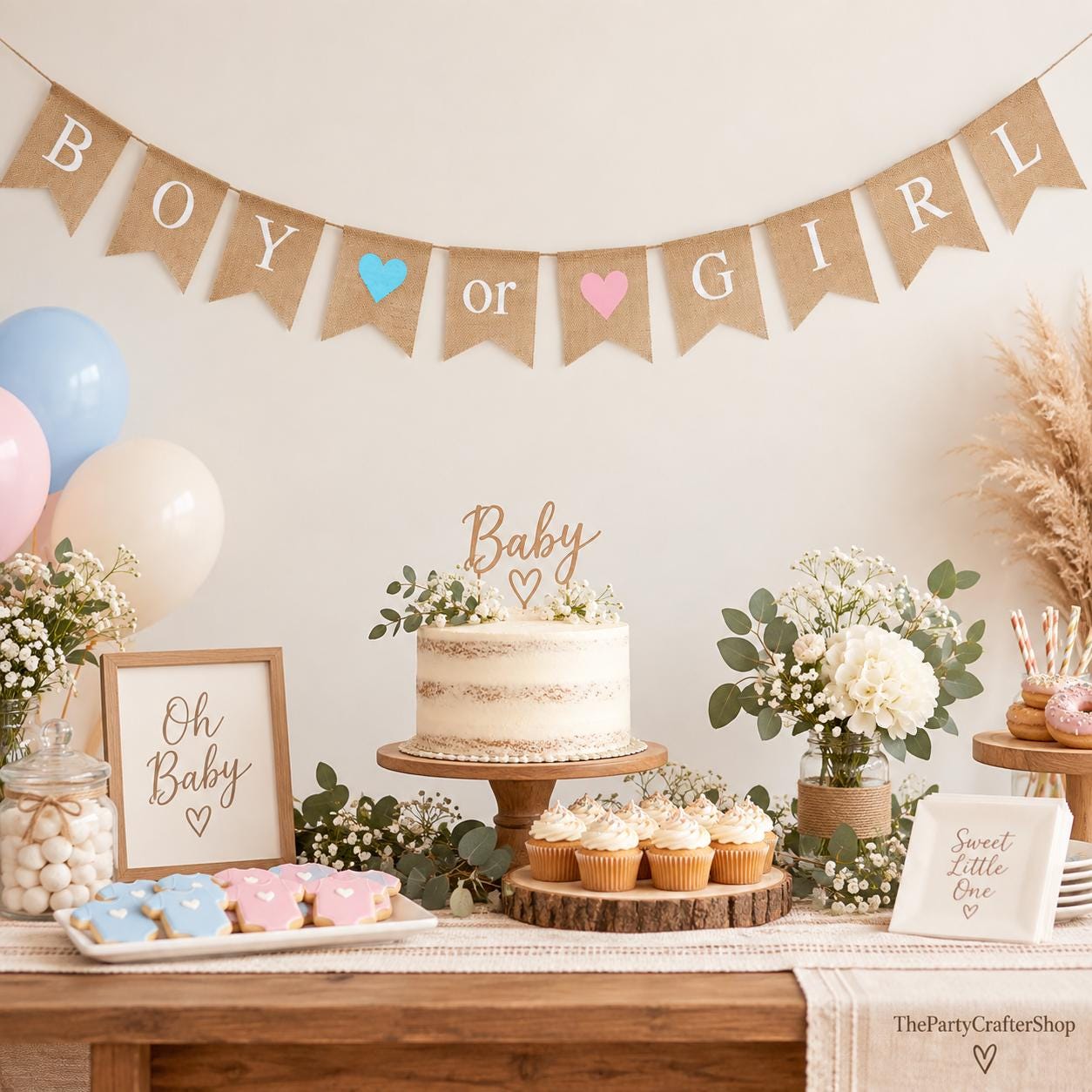 Rustic Burlap Boy or Girl Banner, Gender Reveal Party Backdrop (Reusable)
