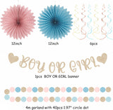Champagne Blue Pink Gender Reveal Party Set, 22pc Neutral Decorations (Banner, Lanterns, Pom Poms)