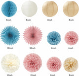 Champagne Blue Pink Gender Reveal Party Set, 22pc Neutral Decorations (Banner, Lanterns, Pom Poms)