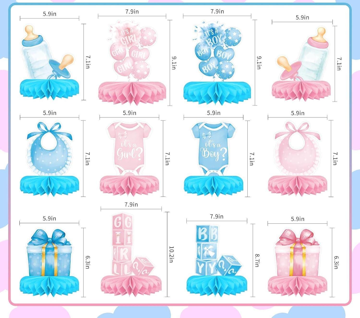 Gender Reveal Honeycomb Centerpieces, Baby Shower Table Decorations (12 Pieces)