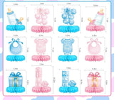 Gender Reveal Honeycomb Centerpieces, Baby Shower Table Decorations (12 Pieces)
