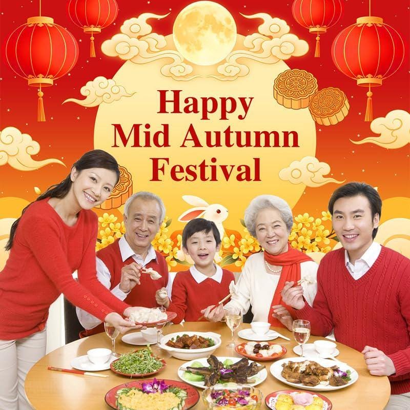 Mid Autumn Festival Backdrop, 7x5FT Moon Lantern Photography Background (Vinyl)