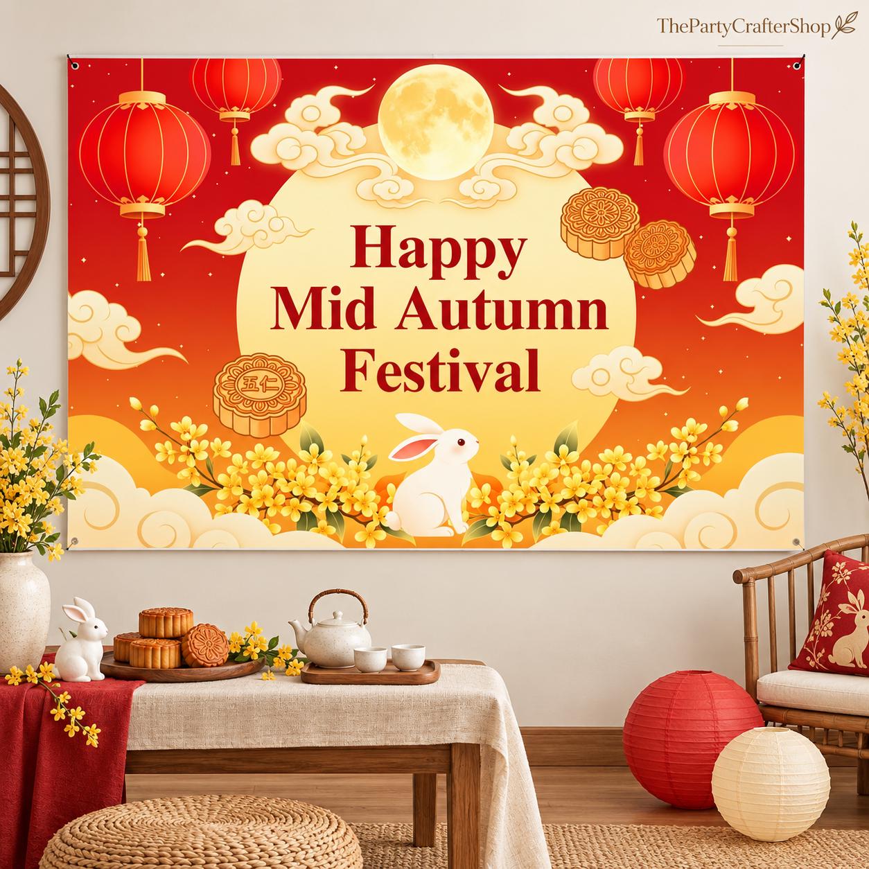 Mid Autumn Festival Backdrop, 7x5FT Moon Lantern Photography Background (Vinyl)