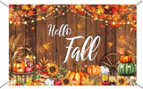 Hello Fall Backdrop Banner, Rustic Pumpkin Harvest Decor (6x3.6FT)