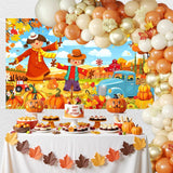 Happy Fall Scarecrow Pumpkin Backdrop, Autumn Harvest Party Decor (6x3.6FT)
