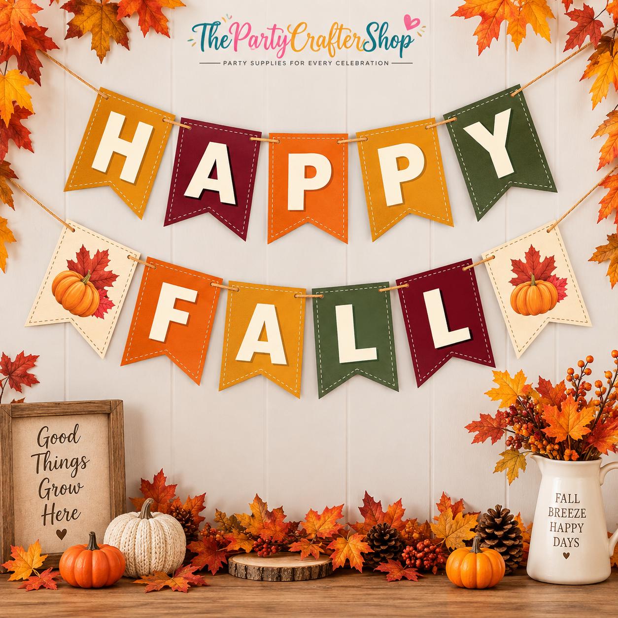 Happy Fall Pumpkin Garland, Autumn Leaves Banner, Thanksgiving Party Decor